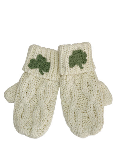 Kids' Cream Mittens with Shamrock